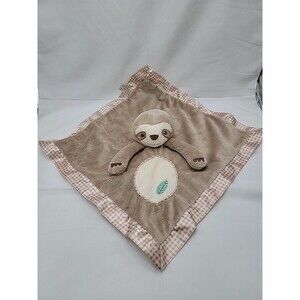 Douglas Baby Plush Sloth Security Blanket Brown Lovey Tan Check Satin Trim